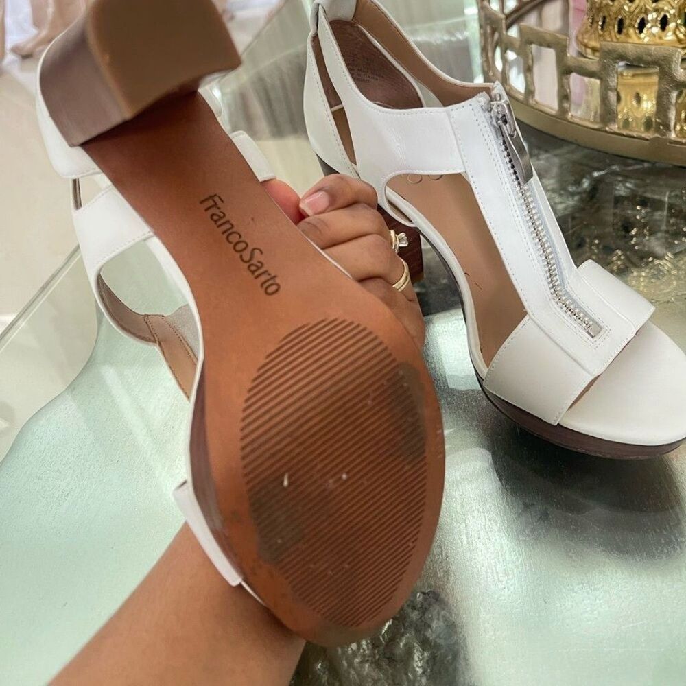 Franco Sarto white leather mydrid top zip heel size 6 - Picture 10 of 10